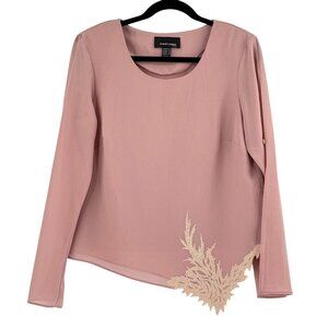 Frank Lyman Design Blush Pink Asymmetric Hem Top With Applique Size 10 US